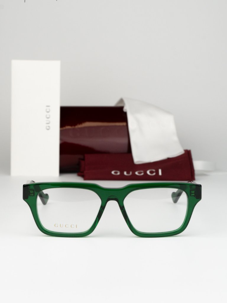 Gucci Men Eyeglasses Transparent Green Demo Square Gg0963o 004 New Authentic